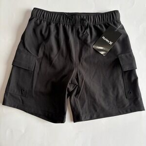 Hurley Boys Black Cargo Board Shorts Swim Trunks Size Youth Medium 8 Beach NEW